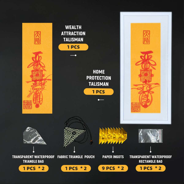 Home Protection & Wealth Dual Fu Talisman Set: Energy of House Protection and Wealth Attraction